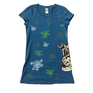 Blue Ed hardy with unique graphic